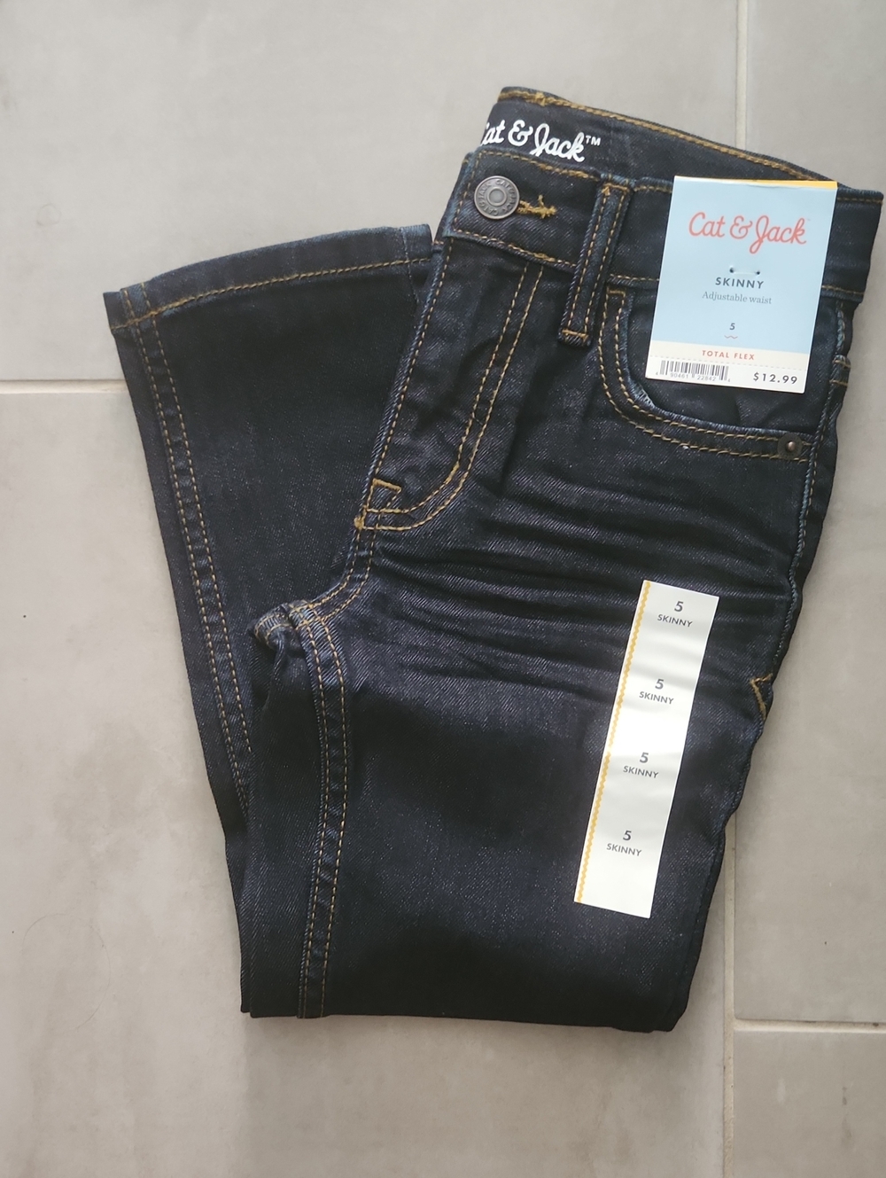Cat & Jack Dark Blue Skinny Jeans for Kids Adjustable Waist Size 5